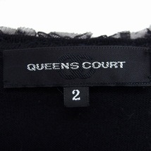 クイーンズコート QUEENS COURT ニット カットソー Vネック 半袖 ウール 毛 ビーズ装飾 レース リボン 2 ブラック /HT32 レディース_画像3