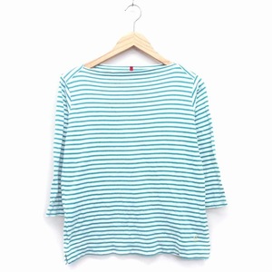 マジェスティックレゴン MAJESTIC LEGON カットソー Tシャツ 七分袖 スラッシュドネック コットン ボーダー 緑 /KT6 レディース