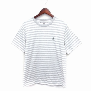 メランクルージュ Melan Cleuge ボーダー Tシャツ カットソー ワンポイント 丸首 半袖 コットン 綿 L ライトグレー /FT4 メンズ