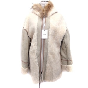  unused goods klaneCLANE tag attaching mouton coat outer fur hood leather middle Zip up F ivory /FT1 lady's 