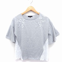 エムエフエディトリアル m.f.editorial カットソー Tシャツ 切替 レース 丸首 半袖 刺繍 M グレー /FT4 レディース_画像1