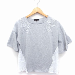 エムエフエディトリアル m.f.editorial カットソー Tシャツ 切替 レース 丸首 半袖 刺繍 M グレー /FT4 レディース