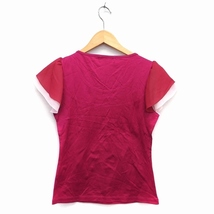エフデ ef-de Tシャツ カットソー 丸首 半袖 綿混 無地 切替 シフォン ギャザー 9 レッドパープル 赤紫 ピンク /HT14 レディース_画像2