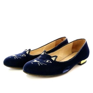 シャーロットオリンピア CHARLOTTE OLYMPIA KITTY FLATS パンプス フラット ベロア 猫 ねこ 35 22.5cm 紺 ネイビー /YO21 レディース