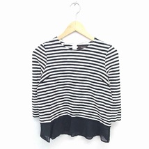 デミルクス ビームス Demi-Luxe BEAMS カットソー Tシャツ 丸首 ボーダー 裾切替 七分袖 ホワイト ブラック 白 黒 /TT12 レディース_画像1