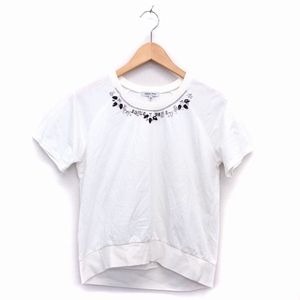  glow bar Work GLOBAL WORK T-shirt cut and sewn ound-necked short sleeves long tail cotton .biju- equipment ornament rib M white /HT13 lady's 