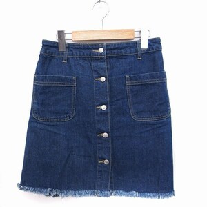  Nice Claup NICE CLAUP Denim trapezoid skirt Mini button down cut off M navy navy blue /FT36 lady's 