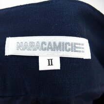 ナラカミーチェ NARA CAMICIE フレア スカート 膝丈 綿混 無地 シンプル タック ベルト 2 ネイビー 紺 /HT34 レディース_画像3