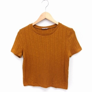 ザラ トラファルック ZARA Trafaluc ニット カットソー Tシャツ 半袖 丸首 ストライプ柄 S キャメル 茶 /FT11 レディース