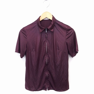  L ELLE Zip up shirt blouse short sleeves plain 38 bordeaux red /FT24 lady's 