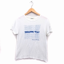 ビームスボーイ BEAMS BOY Tシャツ カットソー 丸首 半袖 英字 プリント リブ S ホワイト 白 /HT13 レディース_画像1