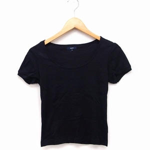  Rope ROPE short sleeves cut and sewn T-shirt U neck plain cotton cotton M black black /FT25 lady's 