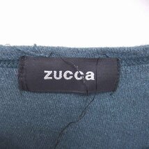 ズッカ zucca チュニック プルオーバー 丸首 フレア 切りっぱなし 綿 コットン 長袖 M 緑 グリーン /TT46 レディース_画像3