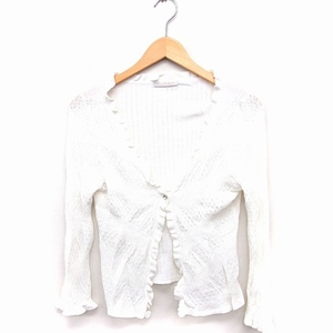  L planet ELLE PLANETE cardigan knitted frill long sleeve V neck 40 eggshell white white /FT37 lady's 