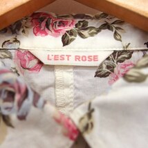 レストローズ L'EST ROSE シャツ ブラウス 半袖 花 柄 レース くしゅくしゅ コットン 綿 薄手 M ライトベージュ /HT22 レディース_画像3