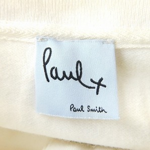 ポールスミス PAUL SMITH Poul× ポロシャツ カットソー 半袖 ステンカラー スリット コットン ライン M 白 黄 トップス レディースの画像9