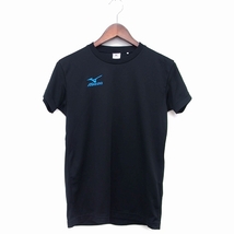 ミズノ MIZUNO Tシャツ カットソー 半袖 丸首 無地 シンプル 刺繍 ロゴ リブ SS ブラック 黒 /HT22 メンズ_画像1