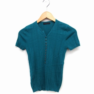 アイシービー iCB リブニット カットソー Tシャツ 半袖 オープンネック コットン 綿 S グリーン 緑 /FT18 レディース