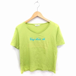 23区 オンワード樫山 Tシャツ カットソー Vネック 英字 半袖 大きいサイズ 46 緑 ライトグリーン /TT18 レディース