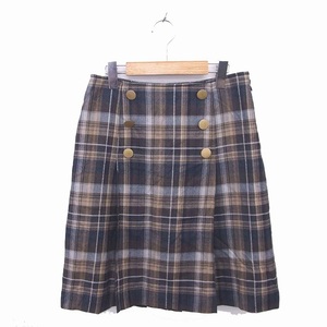  J Press J.PRESS pleat trapezoid skirt check knee height thick wool 11 tea navy blue beige navy /TT27 lady's 