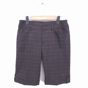 k Miki .k Kumikyoku KUMIKYOKU shorts check roll up Zip fly thick wool .2 tea Brown /TT29 lady's 