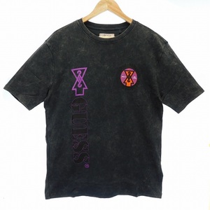 未使用品 ゲス GUESS 19 GUESSx88RISING GUE88RISING Tシャツ 半袖 クルーネック ウォッシュ加工 ロゴ プリント XS グレー 紫 メンズ