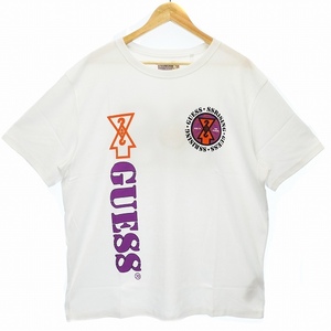 未使用品 ゲス GUESS 19 GUESSx88RISING GUE88RISING Tシャツ カットソー 半袖 クルーネック コットン ロゴ プリント S 白 紫 メンズ