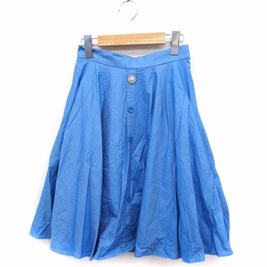 ザヴァージニア The Virgnia フレアスカート 飾りボタン ビジュー ひざ下丈 無地 綿 36 ブルー 青 /FT13 レディース