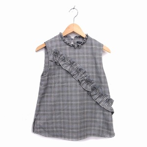 ザラウーマン ZARA WOMAN ブラウス クルーネック チェック フリル ノースリーブ S グレー /NT14 レディース