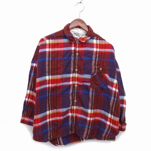 a-ruene-enRNA-N shirt turn-down collar check wide cotton cotton long sleeve M red red tea Brown /NT12 lady's 