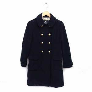  Ships SHIPS turn-down collar coat outer middle double plain wool S black black /NT14 lady's 