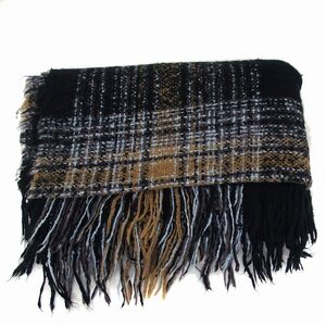  Lowrys Farm LOWRYS FARM stole knitted check fringe thin black black tea Brown /NT7 lady's 