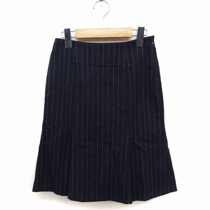  Comme Ca Du Mode COMME CA DU MODE stripe pattern hem tuck flair skirt knee height wool 7 black black /FT4 lady's 