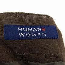 ヒューマンウーマン HUMAN WOMAN Aライン スカート ロング ミモレ丈 無地 シンプル コットン 綿 スリット M カーキ /HT35 レディース_画像3