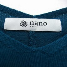 ナノ&コー nano&co ニット セーター カットソー 長袖 Vネック ロングテール 毛 無地 切替リブ サイドスリット F グリーン /HT5 レディース_画像3