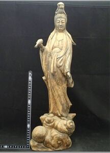本日特別価格　H031 観音菩薩 立像 木彫　約63cm 仏教美術 仏像 置物 