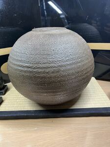 岡山県重要無形文化財 黒井千左 虫明焼 むしあけ 大壺　花入 花瓶 花生 壷 茶道具 華道具 岩肌　検索　黒井一楽