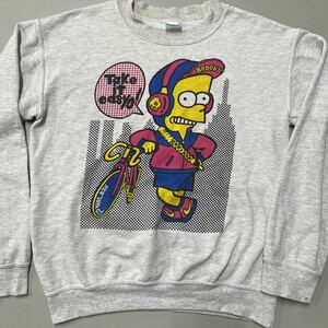 ザ シンプソンズ the Simpsons スウェット 古着 長袖 ビックプリント メンズ Sサイズ グレー used トレーナー ギルダン