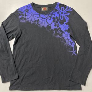 ORIENTAL BRAND 和柄 長袖Tシャツ ロンT 美品 オリエンタルブランド 錦 メンズ Mサイズ ブラック 黒