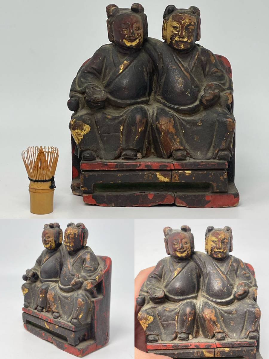 希少！一点物！】仙人と鶴 仏像 彫刻 骨董品 古美術品 金属製