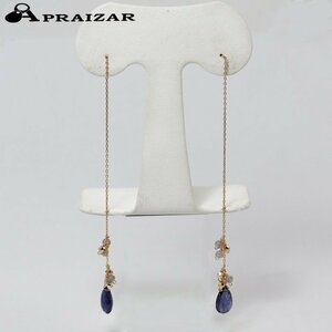  letter pack post service OK eteeteK10 yellow gold color stone long chain american earrings [48936]