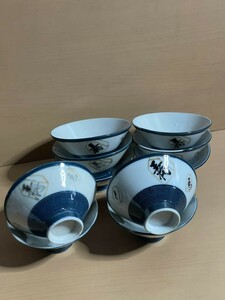 O912.7ご飯茶碗 10客 王将 将棋駒柄 色絵 御飯茶碗 茶碗 日本食器 和食器 保管品