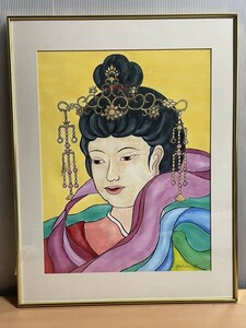 O916.7 Yoshimi.S 絵画 壁掛け 作家 銘あり アート 美術 人物 女性像 肉筆 水墨画 サインあり 300×395mm 額装