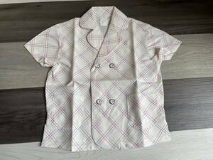 昭和レトロ キッズファッション 半袖 ジャケット 白＊チェック 120サイズくらい 7才