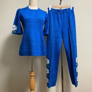 #sncsa Japanese huchen to width . wistaria capital .. setup two piece blue knitted floral print short sleeves back Zip lady's [774740]