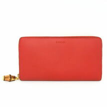 【送料無料】グッチ GUCCI ニムフェア ラウンドファスナー長財布 バンブー レッド 453158★極美品★_画像1