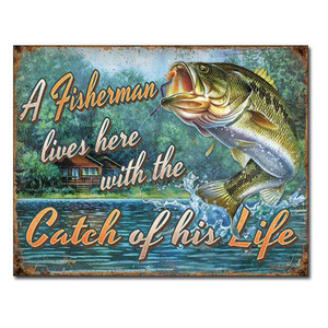 メタルサイン 「Fisherman's Catch」# 2235 フィッシャーマンズキャッチ 縦31.7×横40.5cm ブリキ看板 アメリカ製
