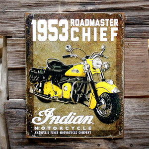 メタルサイン 「53 インディアン　Roadmaster」 #1932 ／Indian／ブリキ看板／ガレージ／