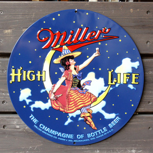 エンボスメタルサイン 「ミラービール Miller Round」　／ラウンド看板／
