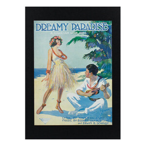 ハワイアンポスター フラガールシリーズ F-268 DREAMY PARADISE アートサイズ：縦28.3×横21.2cm